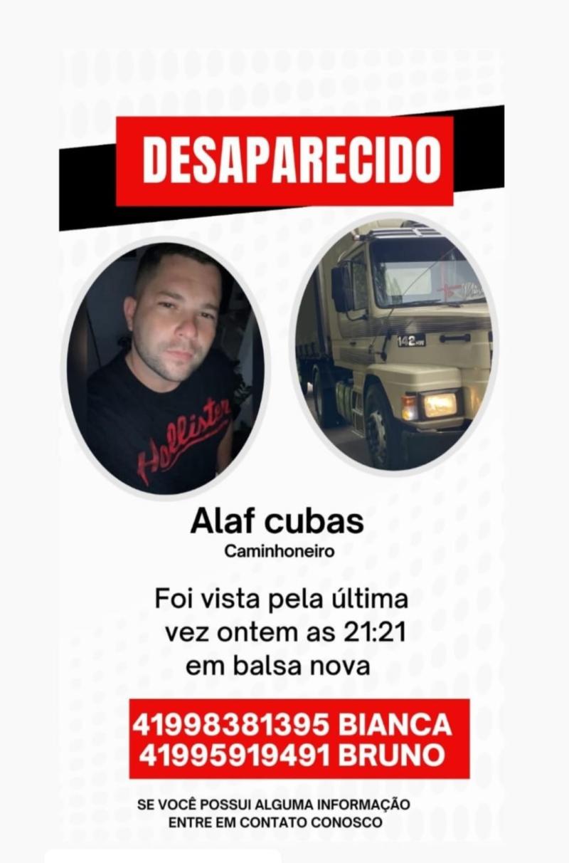 Motorista estÃ¡ desaparecido desde Ã s 21h de segunda (16)