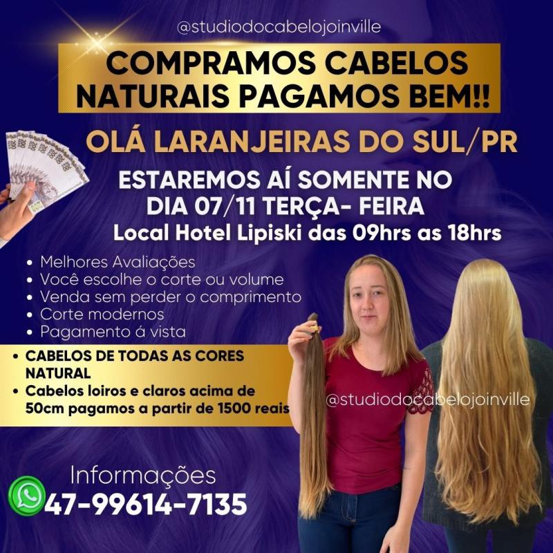 Studio do Cabelo estarÃ¡ comprando cabelo nesta terÃ§a-feira (7) em Laranjeiras do Sul 