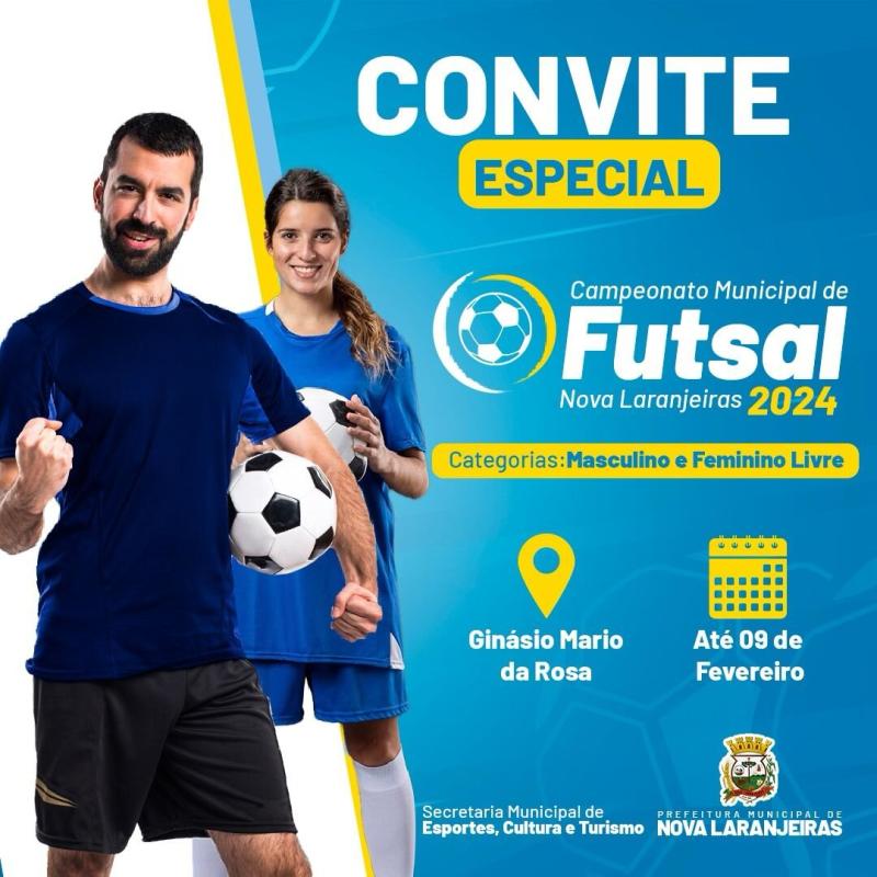 Terminam neste sexta (9) as InscriÃ§Ãµes do Municipal de Futsal de Nova Laranjeiras 