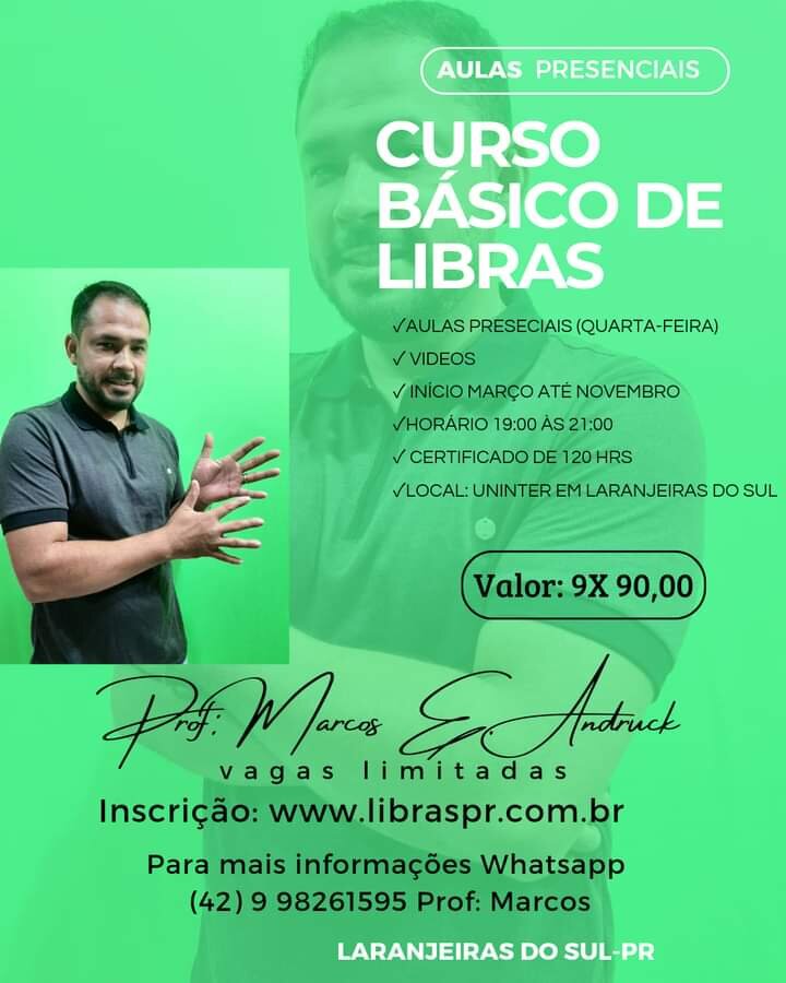 Inscrições abertas para o Curso Básico de Libras 2024 em Laranjeiras do Sul 