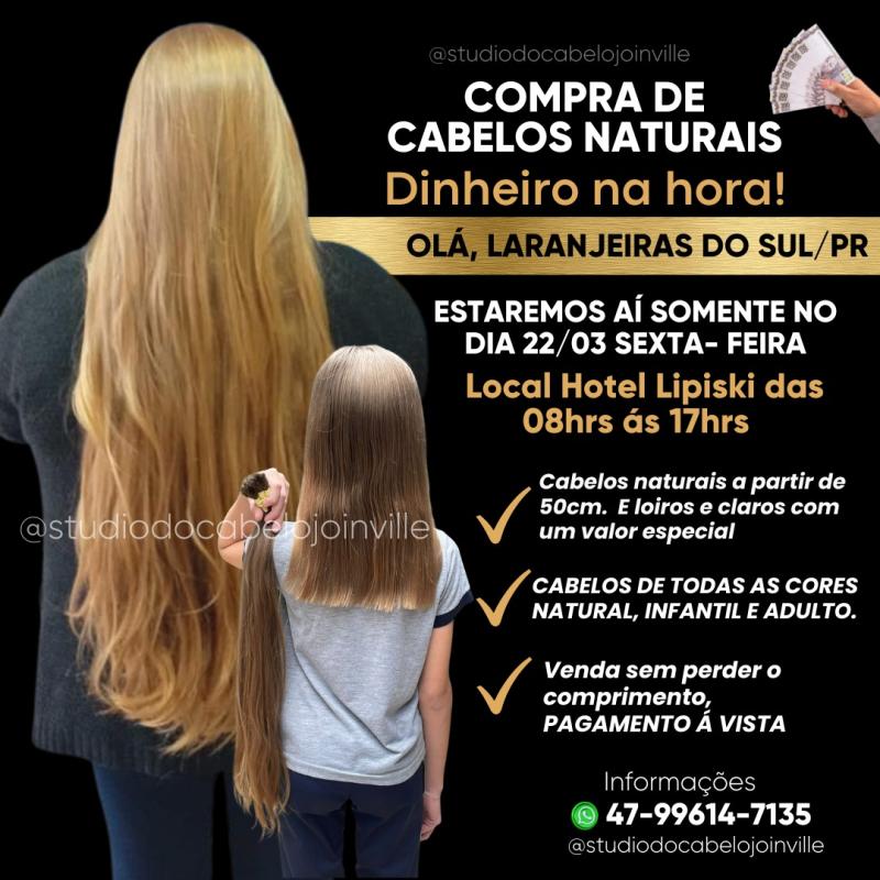 Studio do Cabelo estarÃ¡ comprando cabelo nesta sexta-feira (22) em Laranjeiras do Sul 