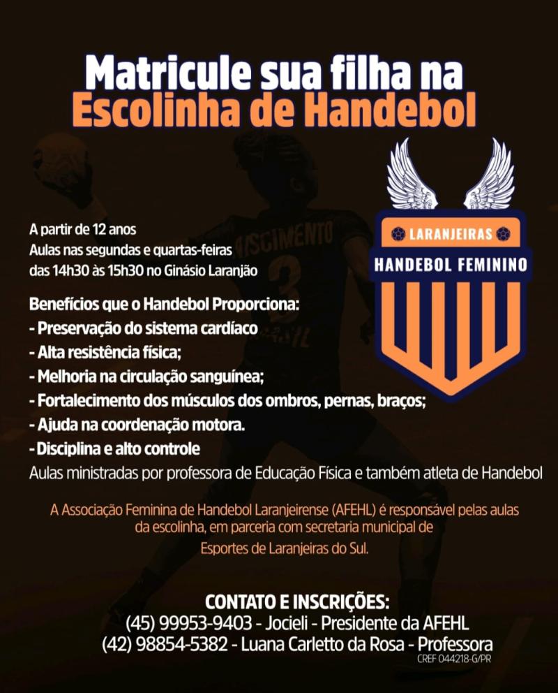 InscriÃ§Ãµes abertas para a Escolinha de Handebol Feminino