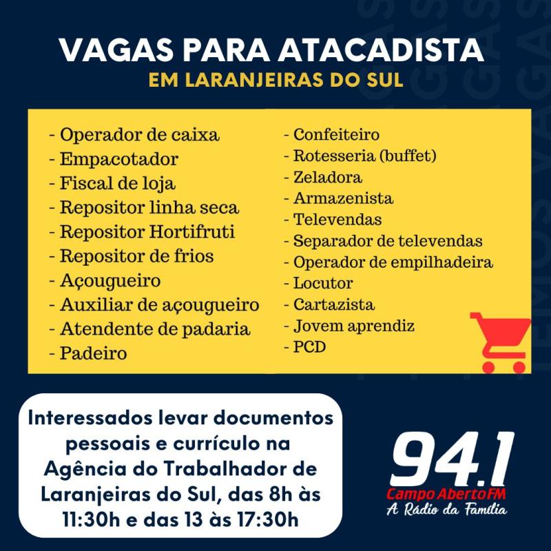 LS: AgÃªncia do Trabalhador tem vagas para atacadista