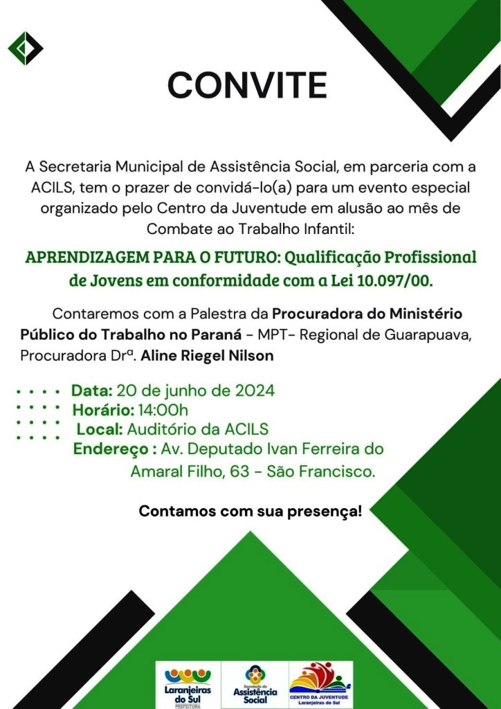 Secretaria de AssistÃªncia Social e ACILS promovem palestra sobre a ExploraÃ§Ã£o do Trabalho Infantil
