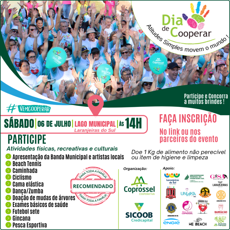 DIA DE COOPERAR - Ãšltima semana das inscriÃ§Ãµes para atividades do Dia C da Coprossel e Sicoob