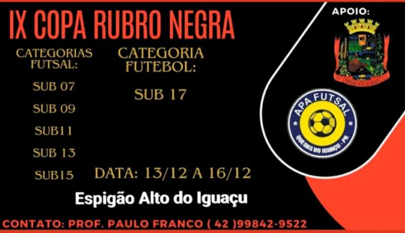 InscriÃ§Ãµes Abertas para a 9Âª Copa Rubro Negra de Futsal e Futebol Bases