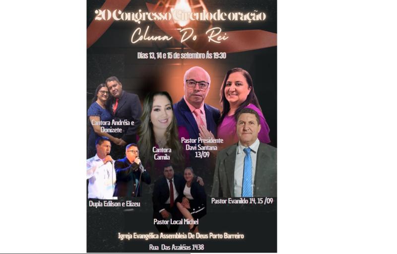 20Âº Congresso do CÃ­rculo de OraÃ§Ã£o da Assembleia de Deus em Porto Barreiro inicia hoje (13/09)