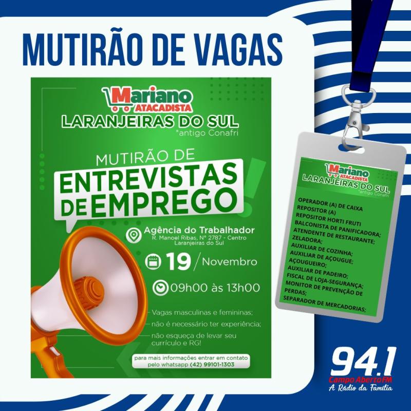 LS: Hoje tem mutirÃ£o de emprego na AgÃªncia do Trabalhador