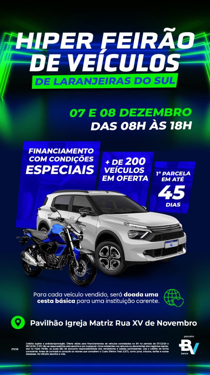 Neste sÃ¡bado e domingo, 7 e 8/12, tem Hiper FeirÃ£o de VeÃ­culos em Laranjeiras do Sul