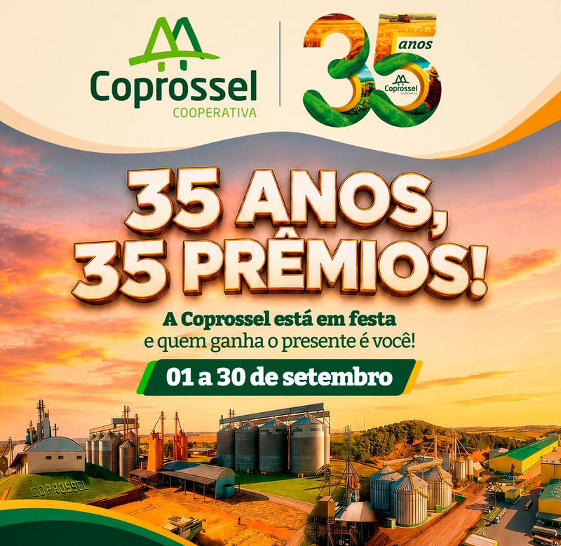 Coprossel celebra 35 anos com campanha especial que vai sortear 35 prêmios
